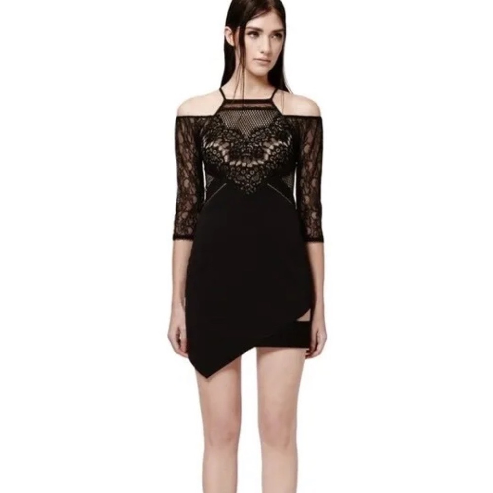 Three Floor Dunn with that black bodycon half sleeve mesh mini party dress 4 XS